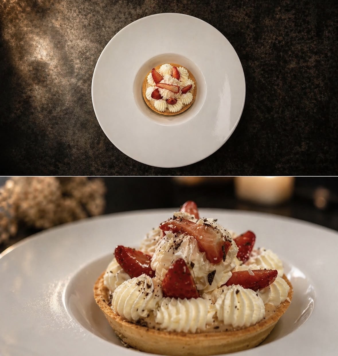 Strawberry tart prepared at Ariale Restaurant